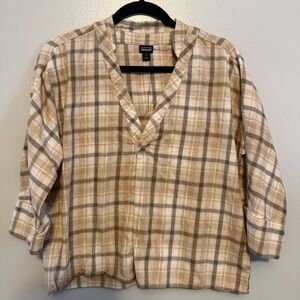 Patagonia Women's Plaid Top in Tan and Cream